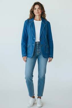 Chico's Blue 100% Cotton Contrast Stitch Lightweight Blazer Jacket Size 3 XL